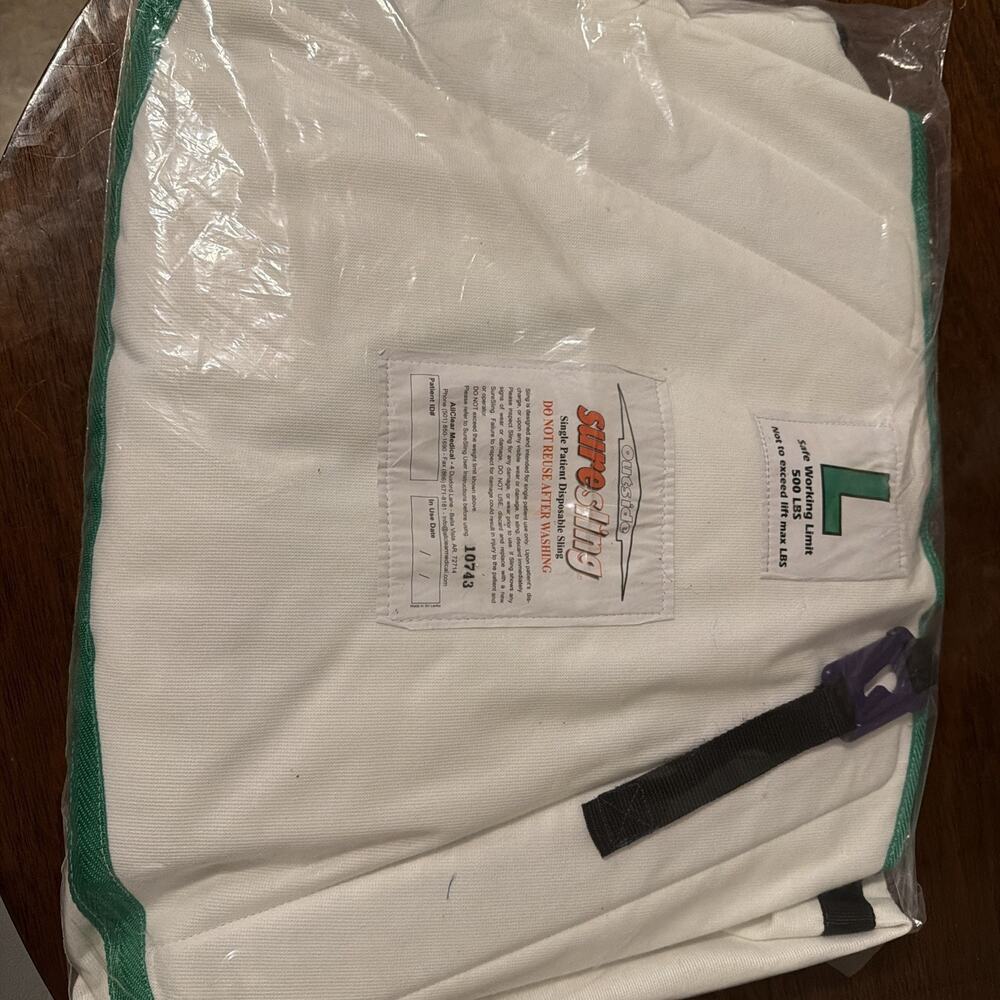 Suresling Single Patient Disposable Sling Max 500lb Clip Style Size L Sealed